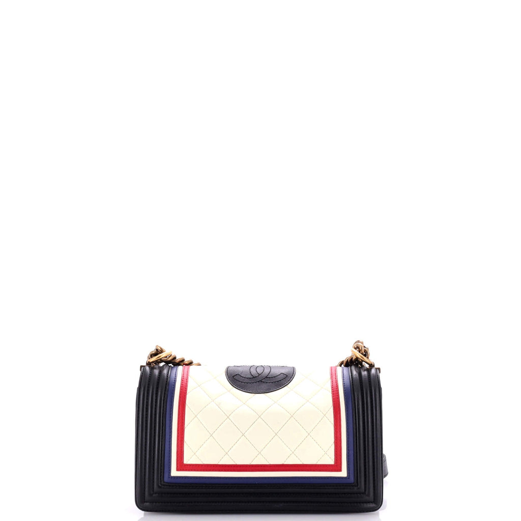 Chanel Crest Boy Flap Bag Quilted Lambskin Old Medium