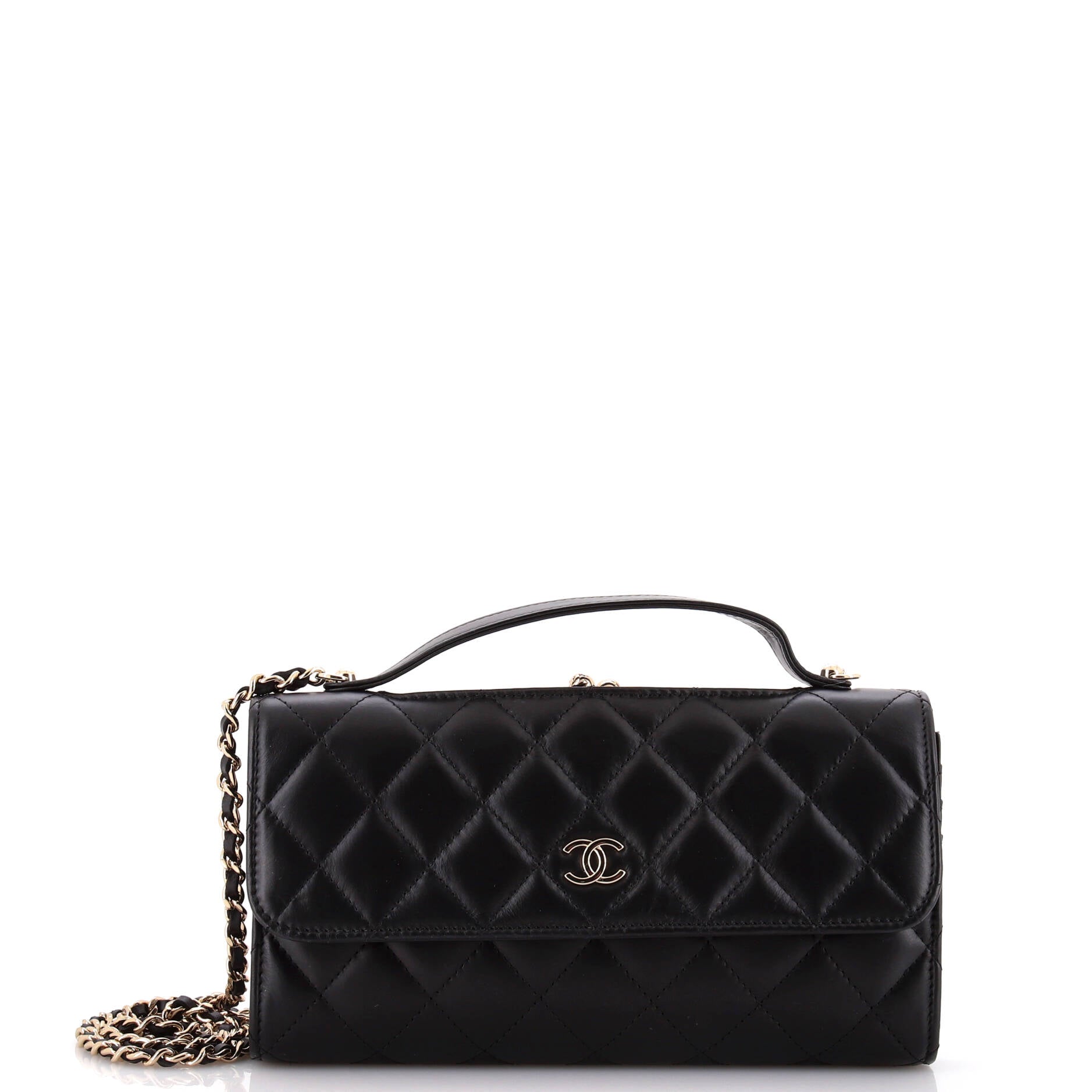 Chanel Kisslock Flap Phone Holder with Chain Quilted Shiny Calfskin
