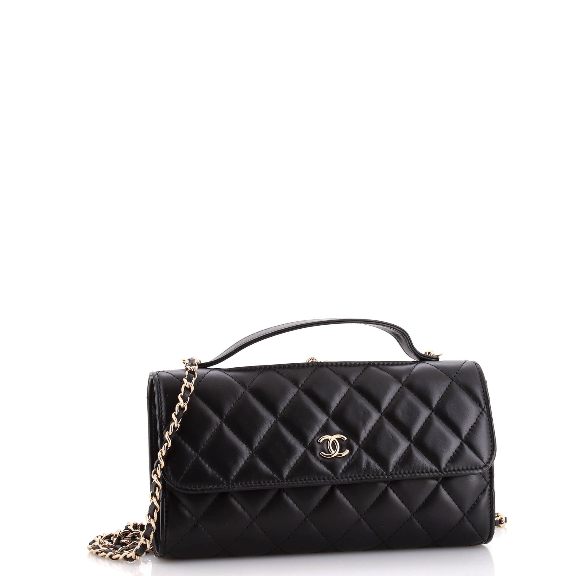 Chanel Kisslock Flap Phone Holder with Chain Quilted Shiny Calfskin