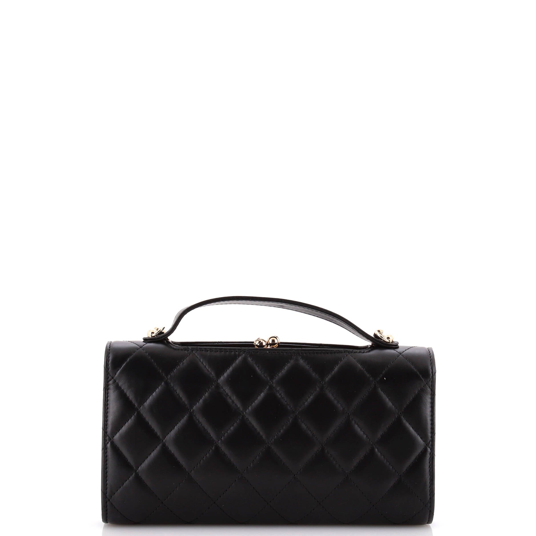 Chanel Kisslock Flap Phone Holder with Chain Quilted Shiny Calfskin