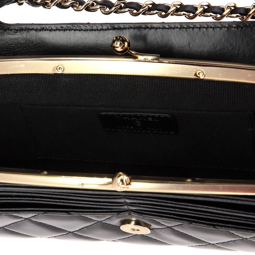 Chanel Kisslock Flap Phone Holder with Chain Quilted Shiny Calfskin