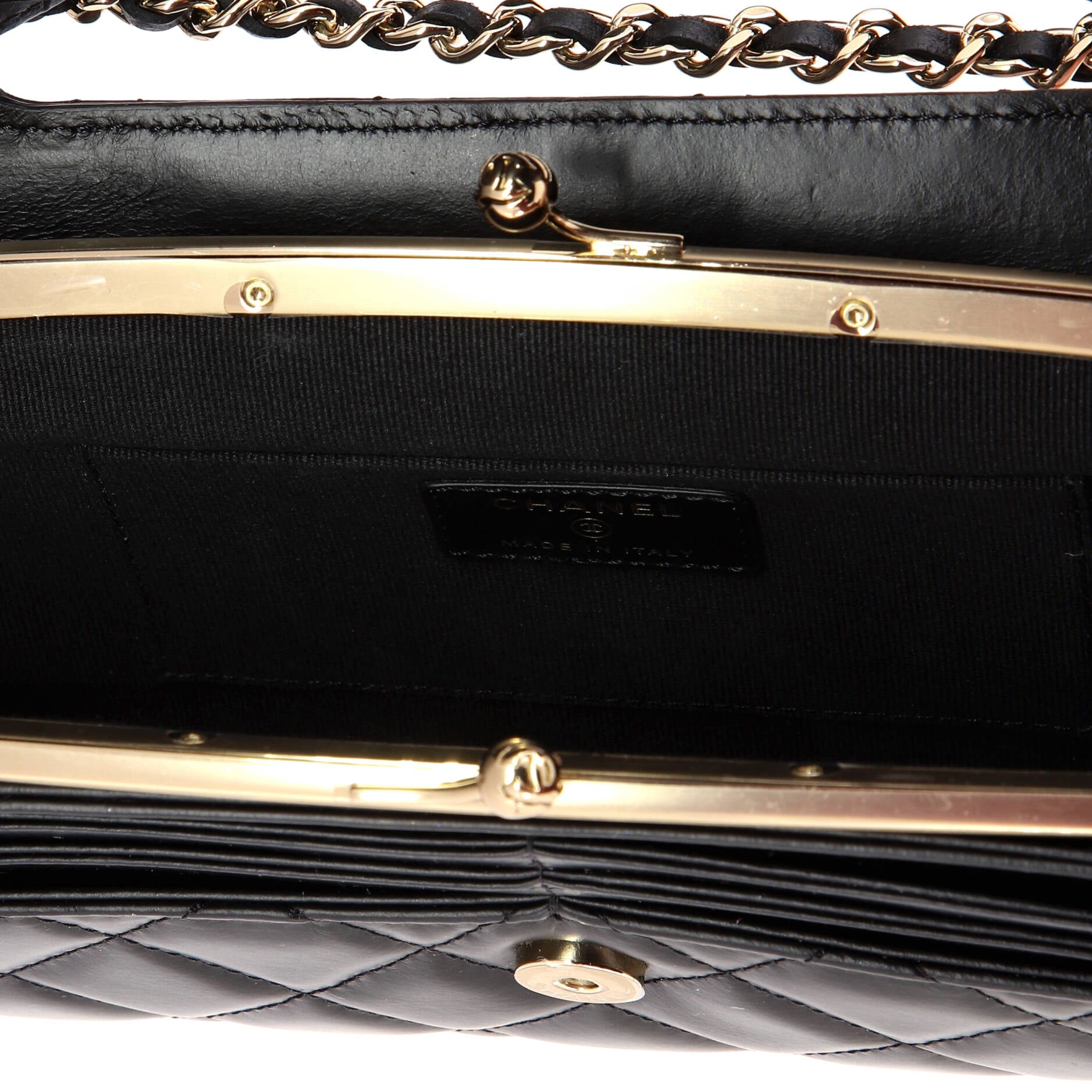 Chanel Kisslock Flap Phone Holder with Chain Quilted Shiny Calfskin
