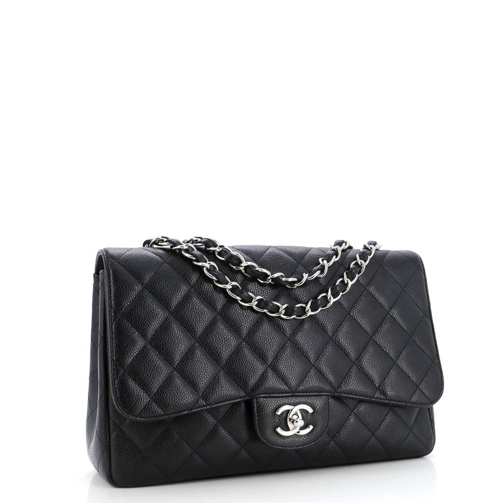 Chanel Classic Single Flap Bag Quilted Caviar Jumbo