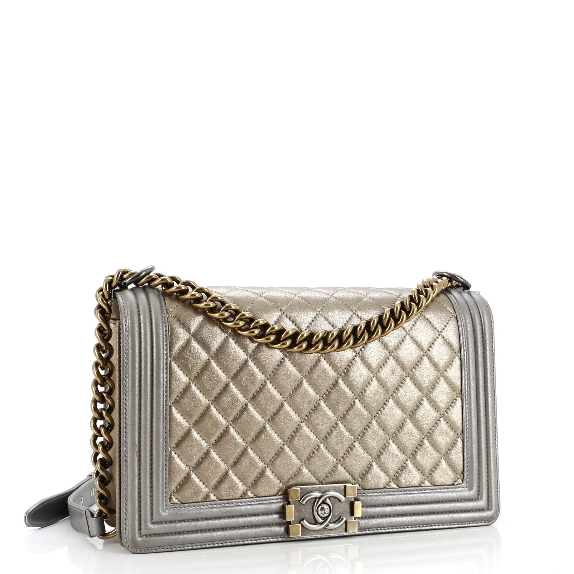 Chanel Bicolor Boy Flap Bag Quilted Metallic Calfskin New Medium