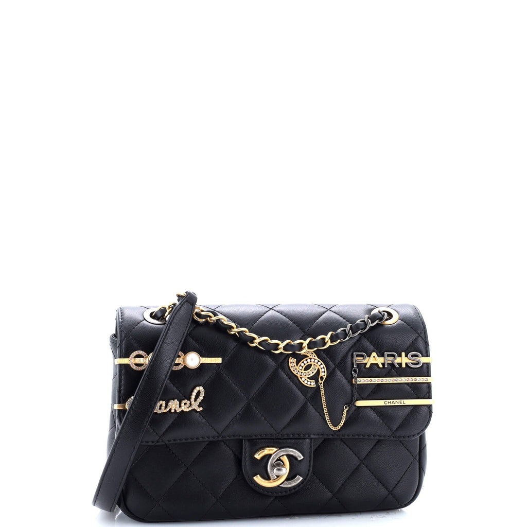 Chanel Coco Clips Flap Bag Embellished Quilted Lambskin Small