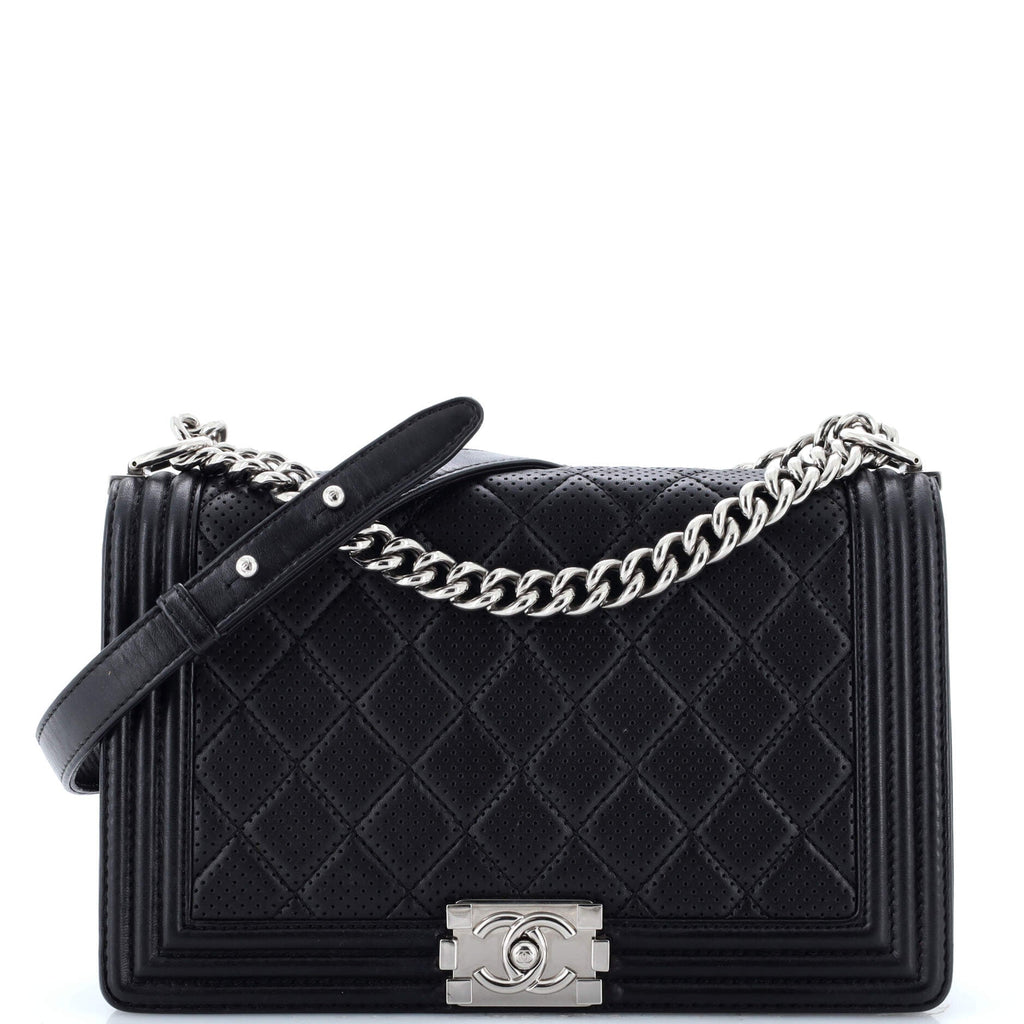 Chanel Boy Flap Bag Quilted Perforated Lambskin New Medium