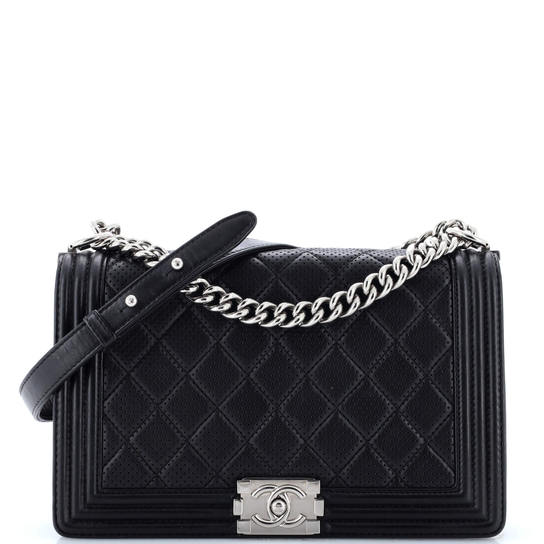 Chanel Boy Flap Bag Quilted Perforated Lambskin New Medium