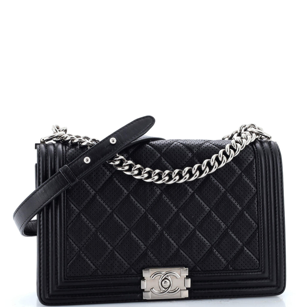 Chanel Boy Flap Bag Quilted Perforated Lambskin New Medium