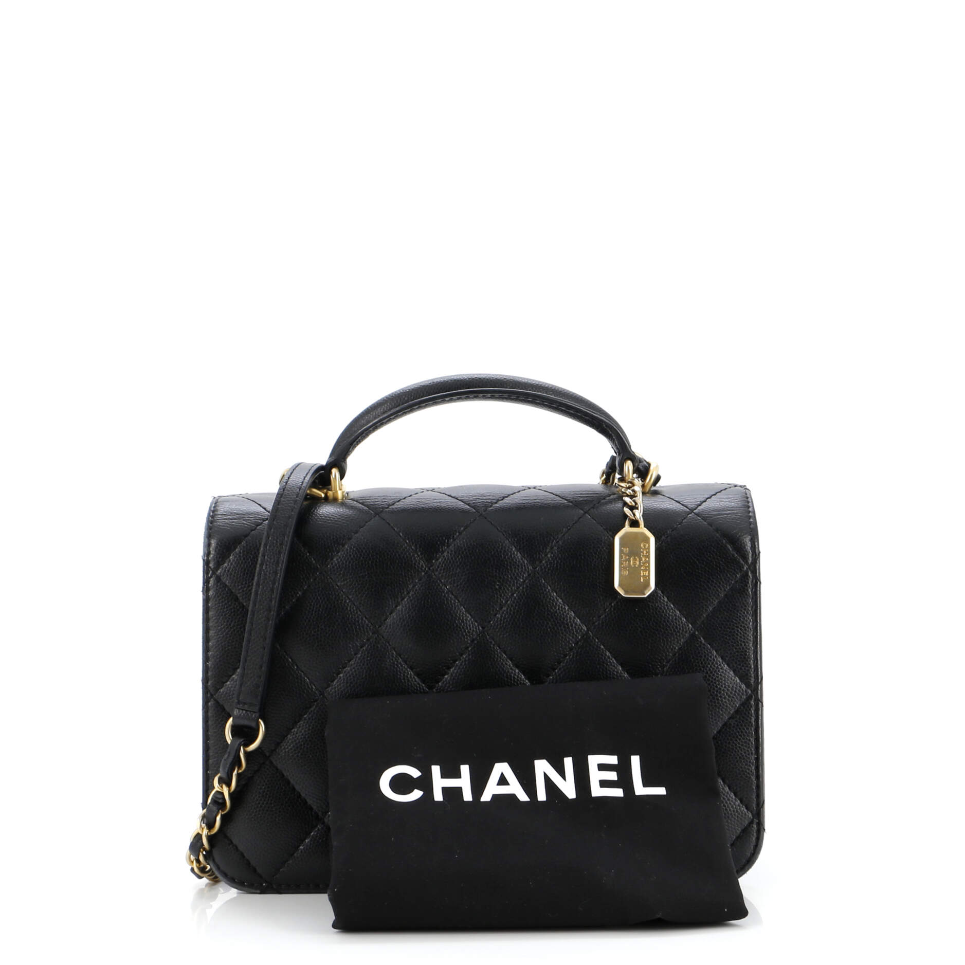 Chanel CC Top Handle Chain Full Flap Bag Quilted Caviar Small