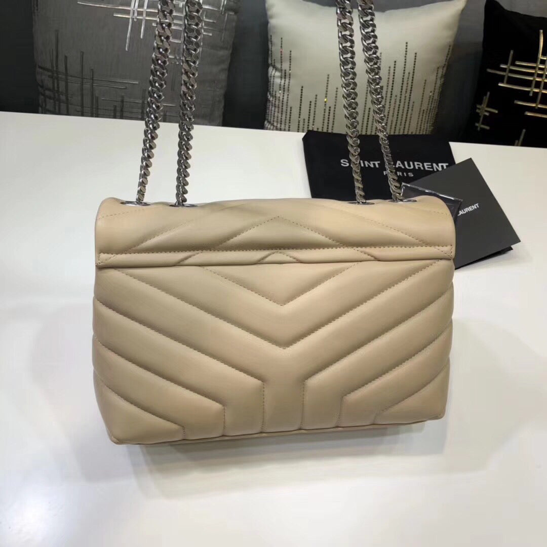 YSSL Loulou Small Chain Bag In MatelassÃ© "Y" Beige For Women 9.8in/23cm YSLÂ 