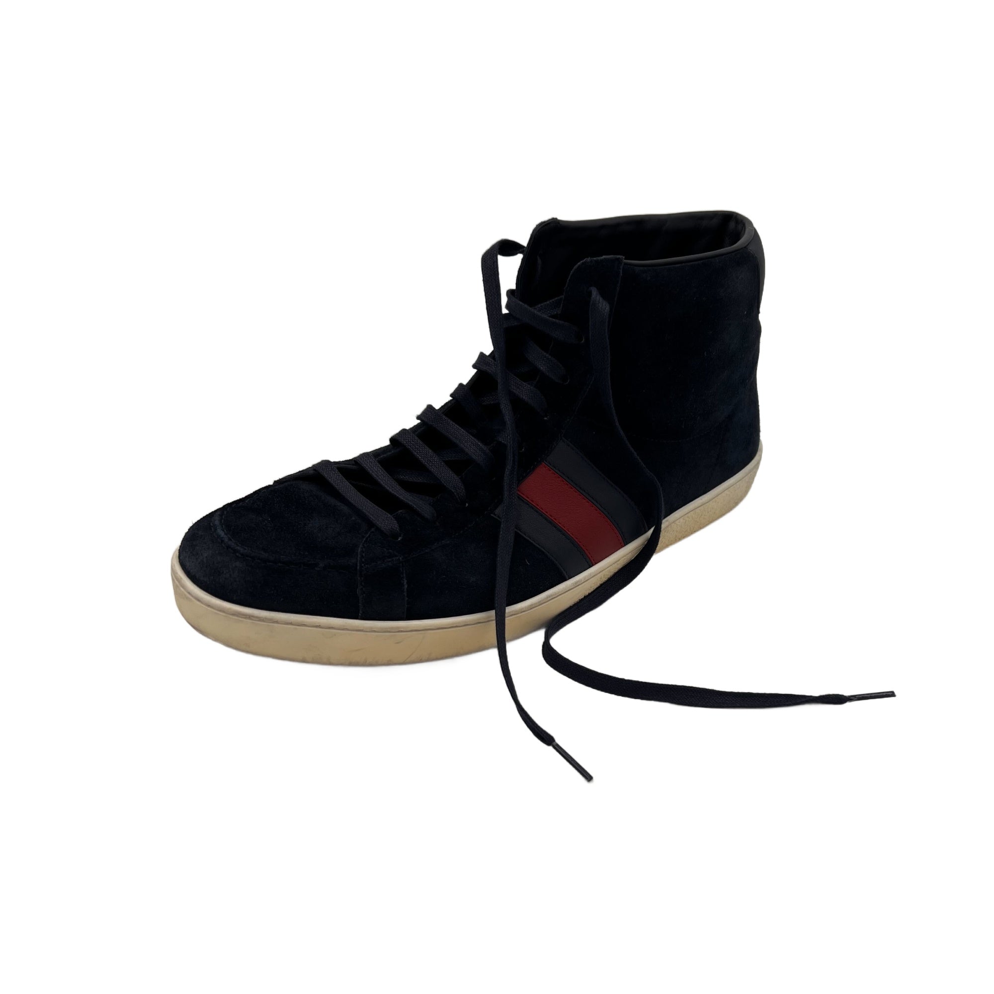Gucci Men's Navy Blue Suede Web Detail High Top Sneakers (Pre-Owned)