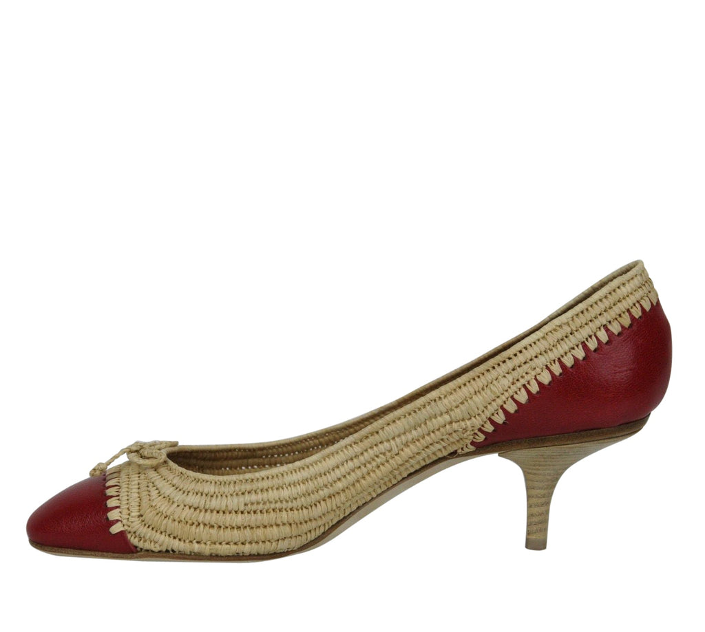 Bottega Veneta Women's Bow Beige Red Straw Leather Ballet Flat 338295 9867 (39.5 EU / 9.5 US)