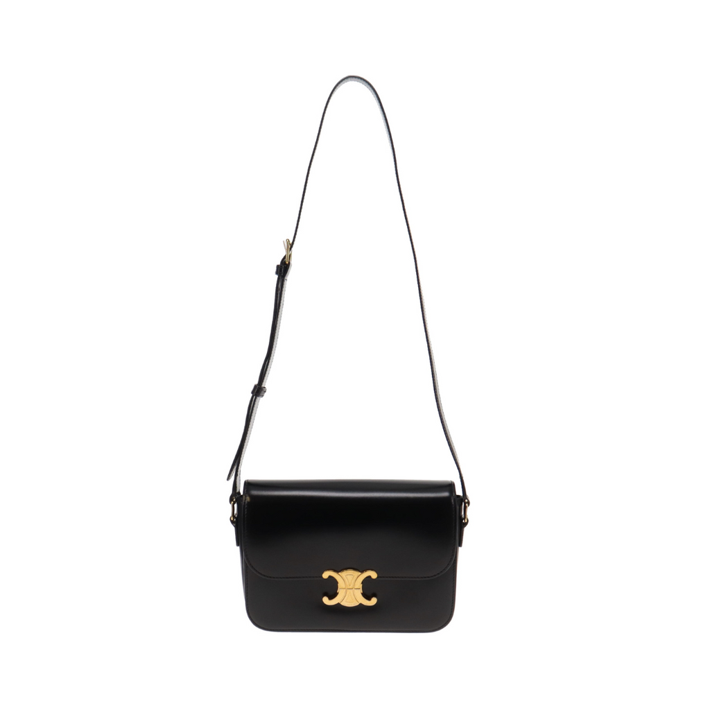 Celine Classic Triomphe Bag In Shiny Calfskin Black