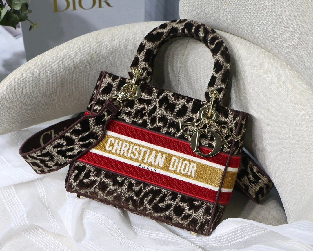 Dior MeDiorum Lady D-Lite Bag, Leopard Brown Handbags, Crossbody Bags, 24cm CD