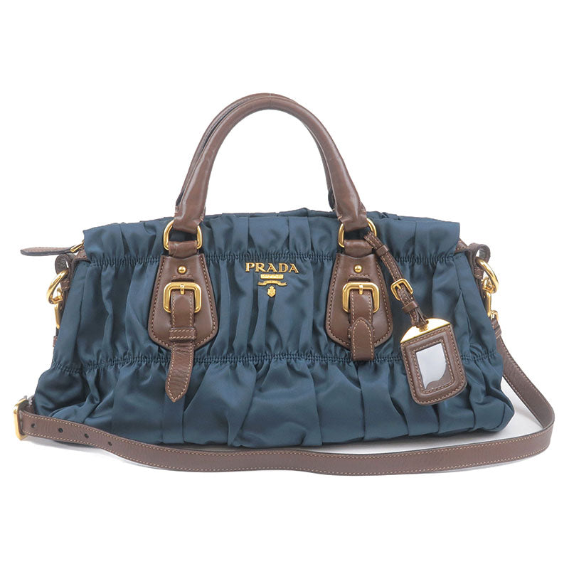 Prada Gather Nylon Leather 2Way Bag Hand Bag Blue Br