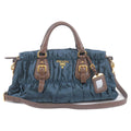 Prada Gather Nylon Leather 2Way Bag Hand Bag Blue Br
