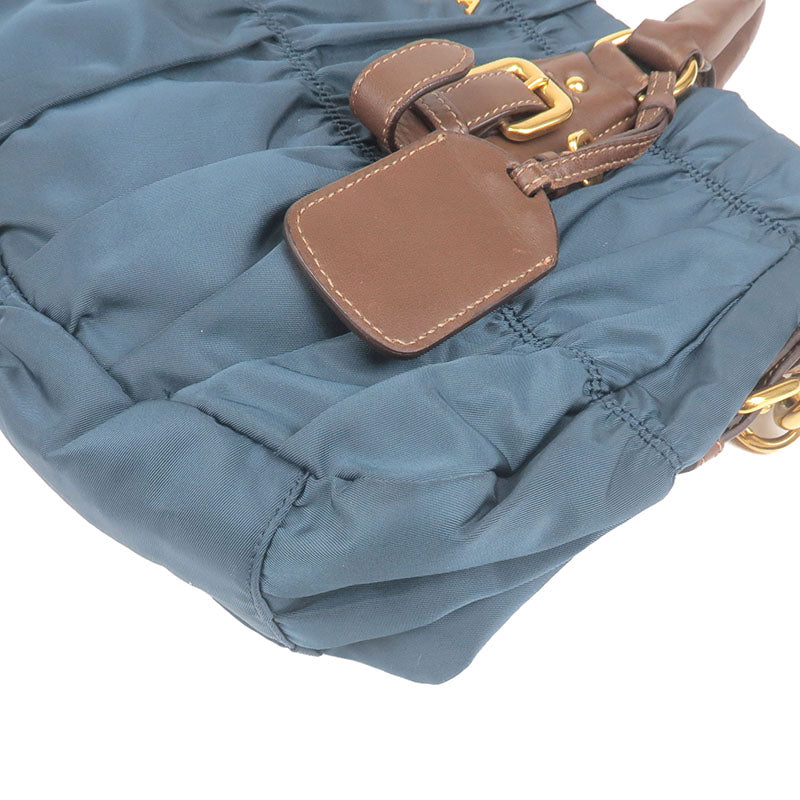 Prada Gather Nylon Leather 2Way Bag Hand Bag Blue Br