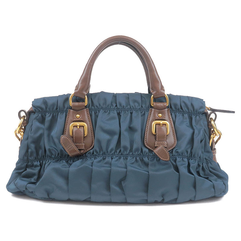 Prada Gather Nylon Leather 2Way Bag Hand Bag Blue Br