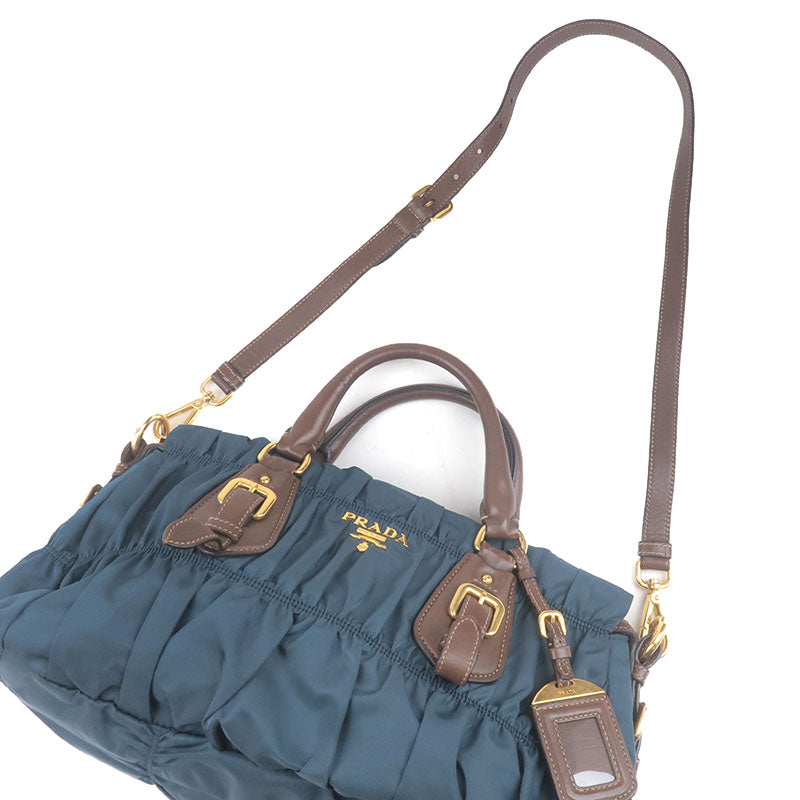 Prada Gather Nylon Leather 2Way Bag Hand Bag Blue Br