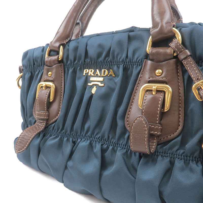 Prada Gather Nylon Leather 2Way Bag Hand Bag Blue Br