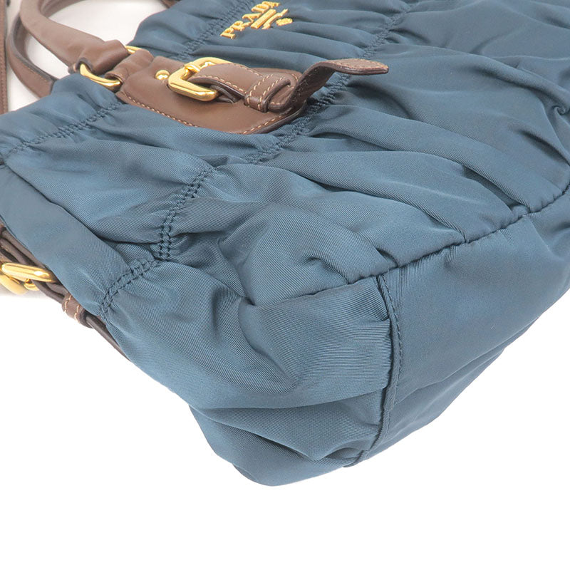 Prada Gather Nylon Leather 2Way Bag Hand Bag Blue Br