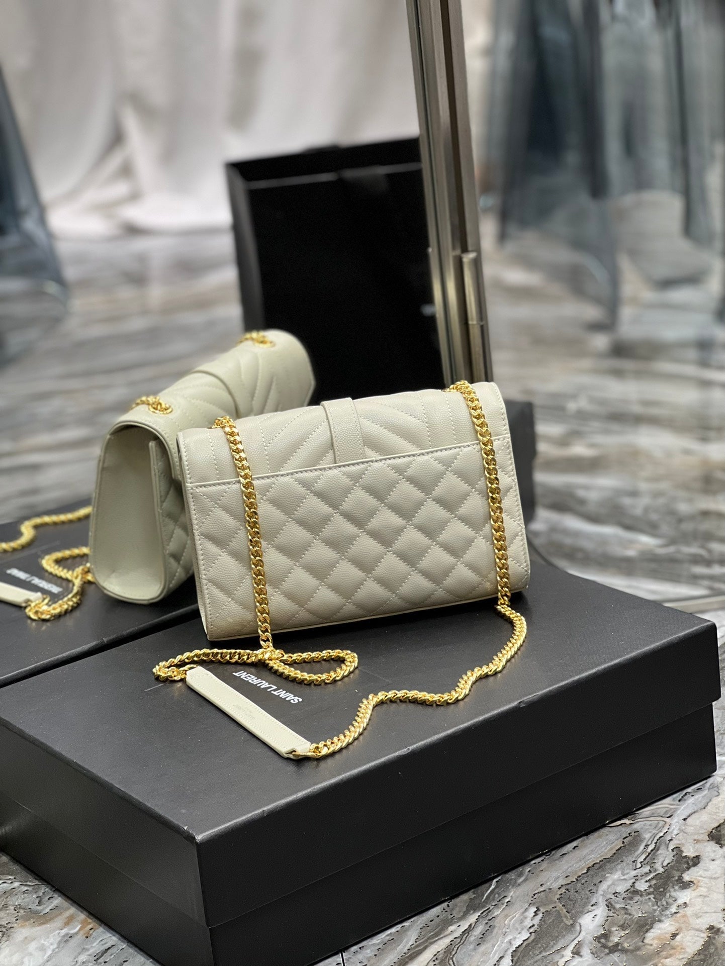 YSSL Small Bag White In Mix Matelasse For Women 8in/21cm YSL 600195BOW919207