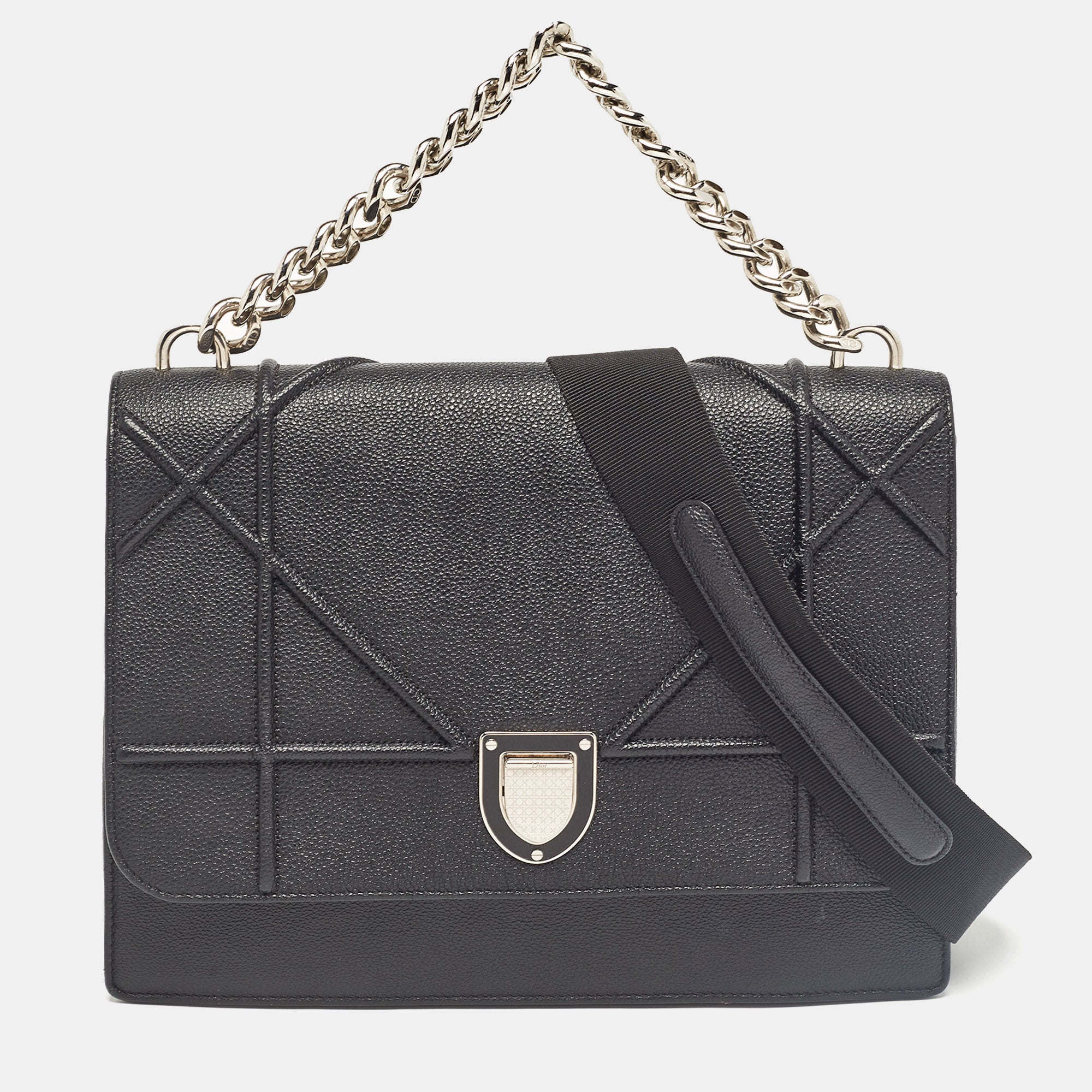 Dior Black Leather Diorama Chain Link Top Handle Bag..