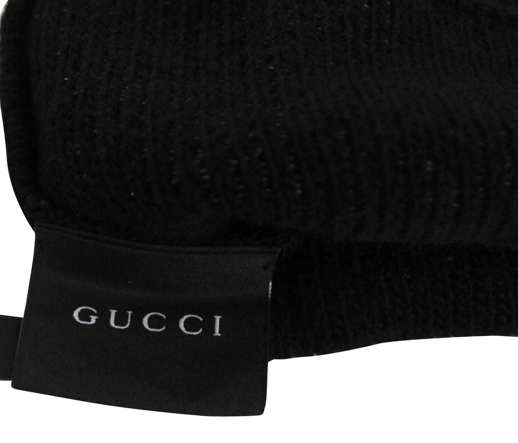 Gucci Unisex Black / Beige Wool Cashmere Cotton Small Knit Beanie Hat With Logo