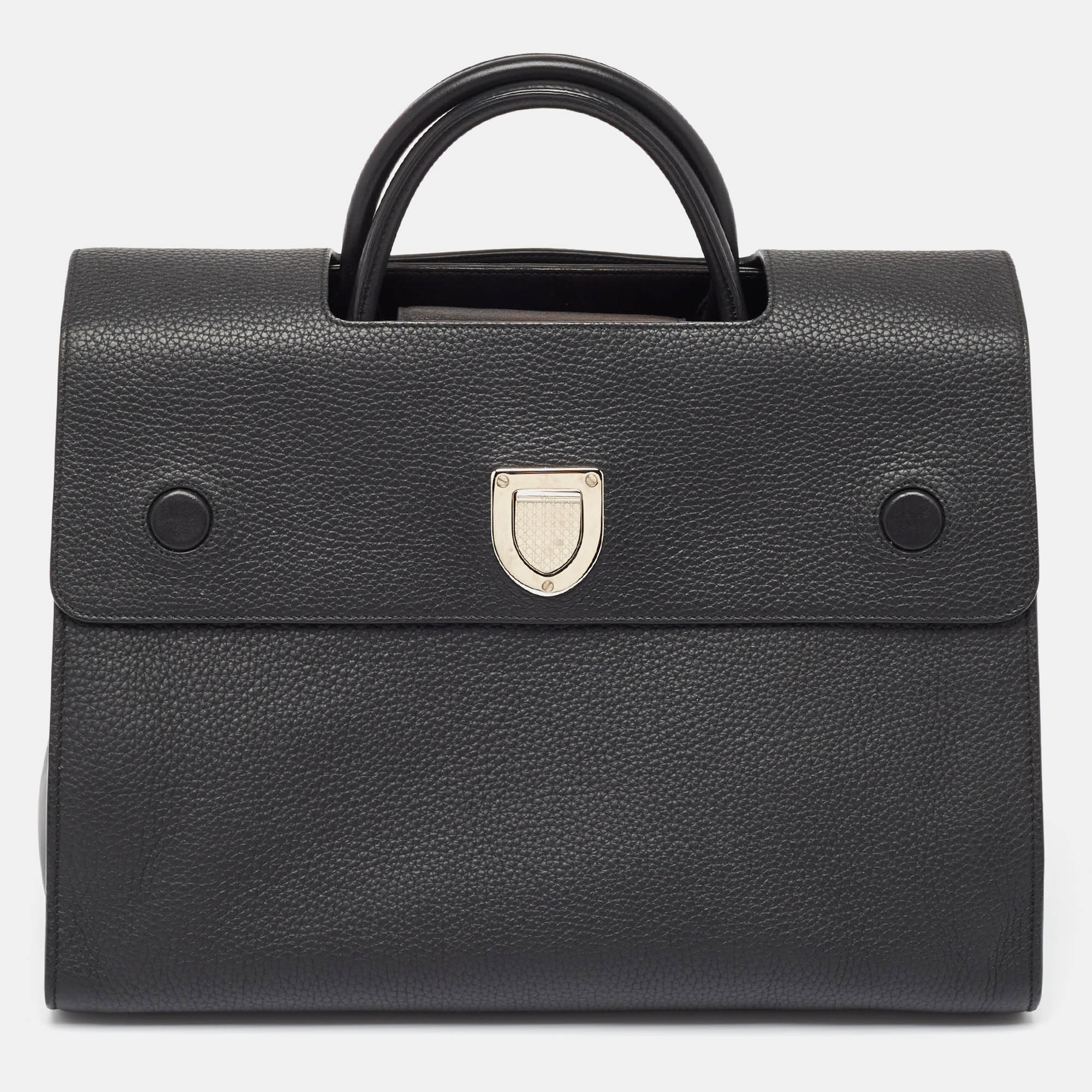 Black Leather Large Diorever Top Handle Bag