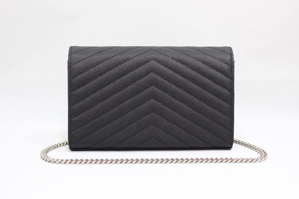 YSSL Cassandre MatelassÃ© Chain Wallet In Grain De Poudre Embossed Black For Women 8.8in/23cm YSL 377828BOW021000
