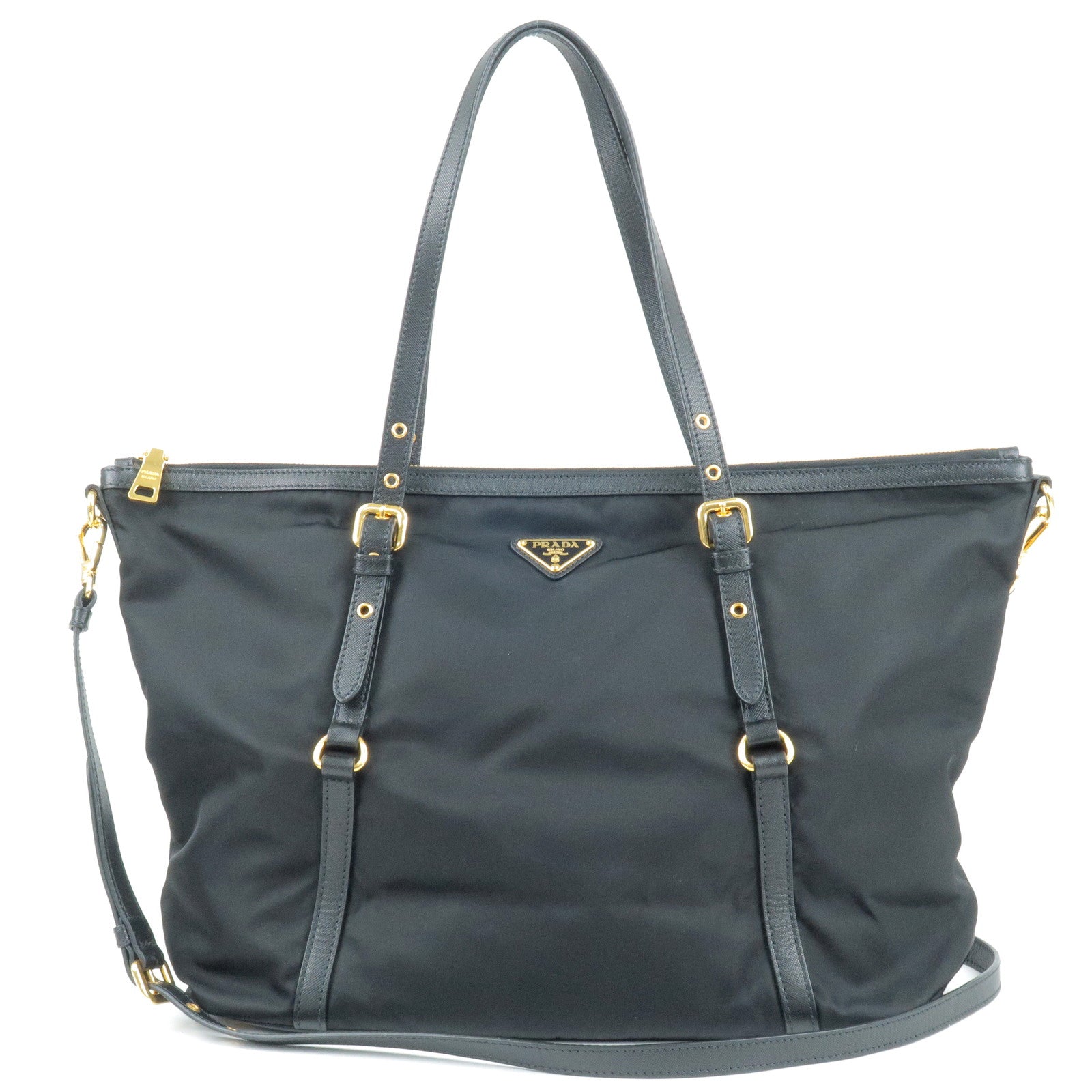 Prada Logo Nylon Leather 2Way Bag Tote Bag NERO Black BR4253