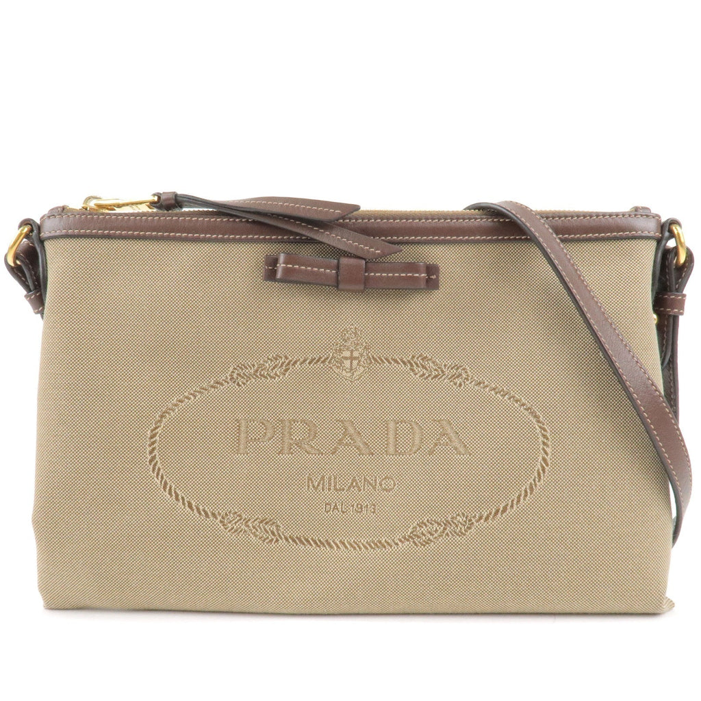 Prada Logo Jacquard Leather Shoulder Bag Beige Br