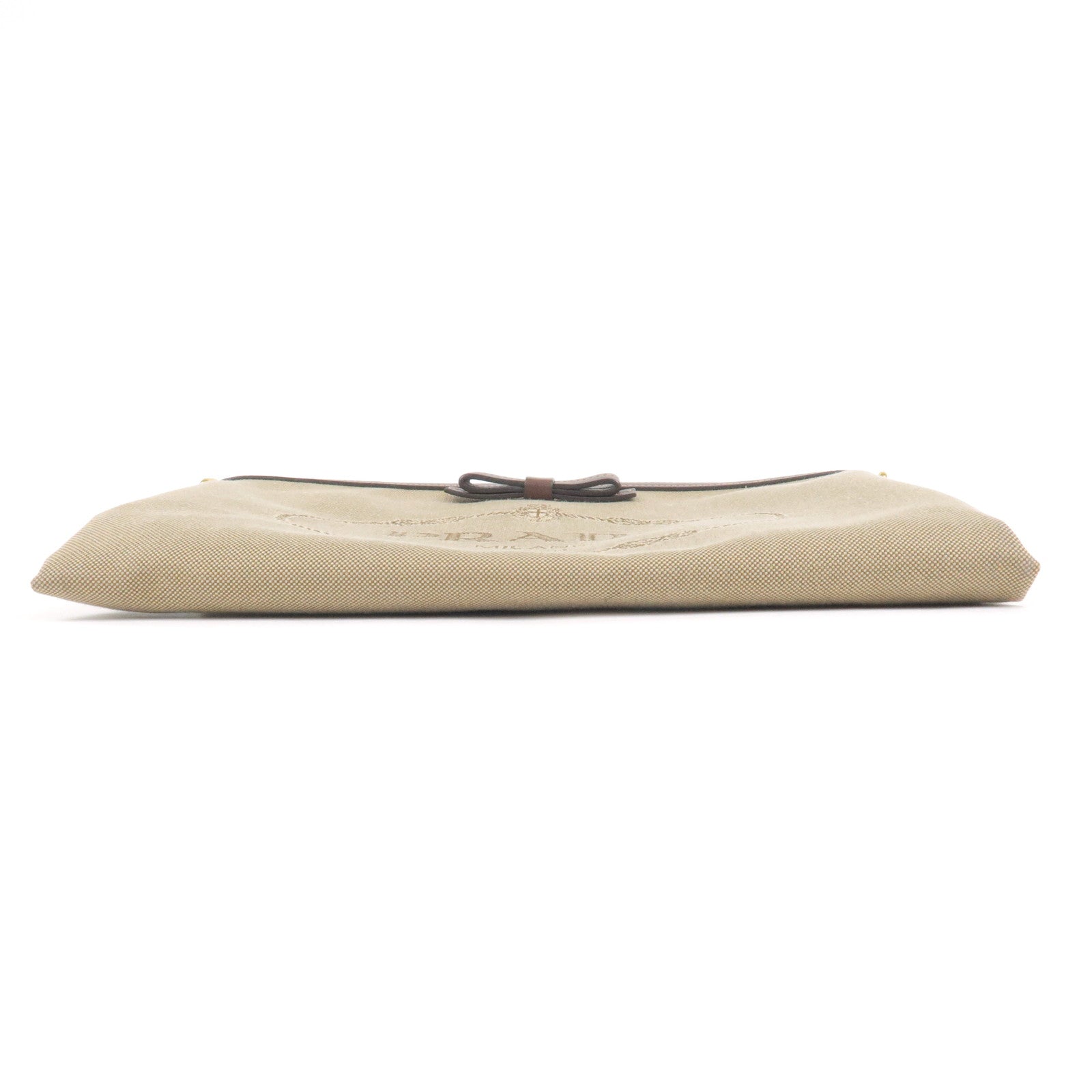 Prada Logo Jacquard Leather Shoulder Bag Beige Br