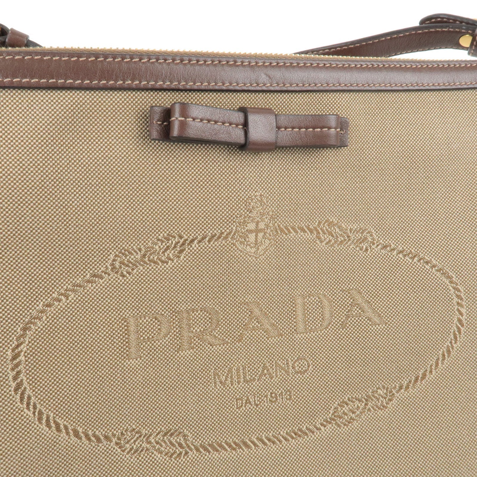 Prada Logo Jacquard Leather Shoulder Bag Beige Br