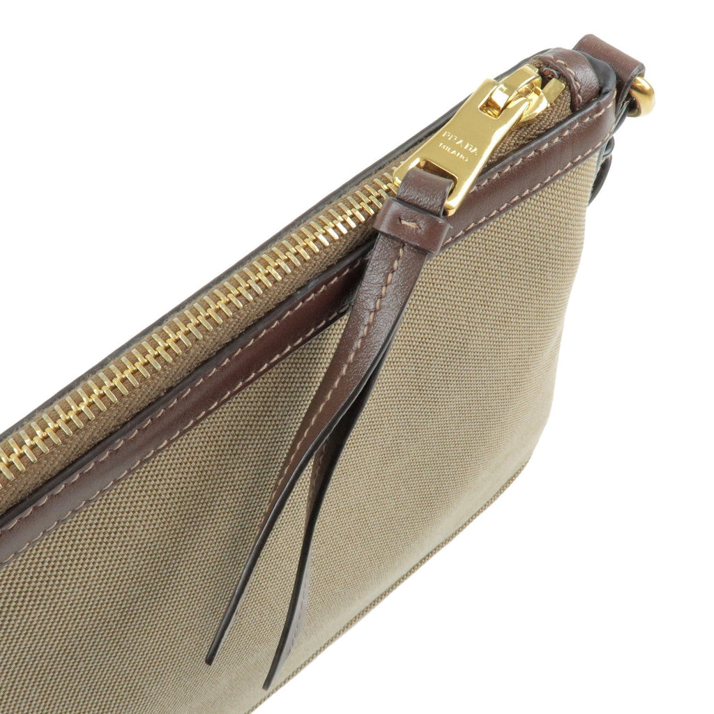 Prada Logo Jacquard Leather Shoulder Bag Beige Br