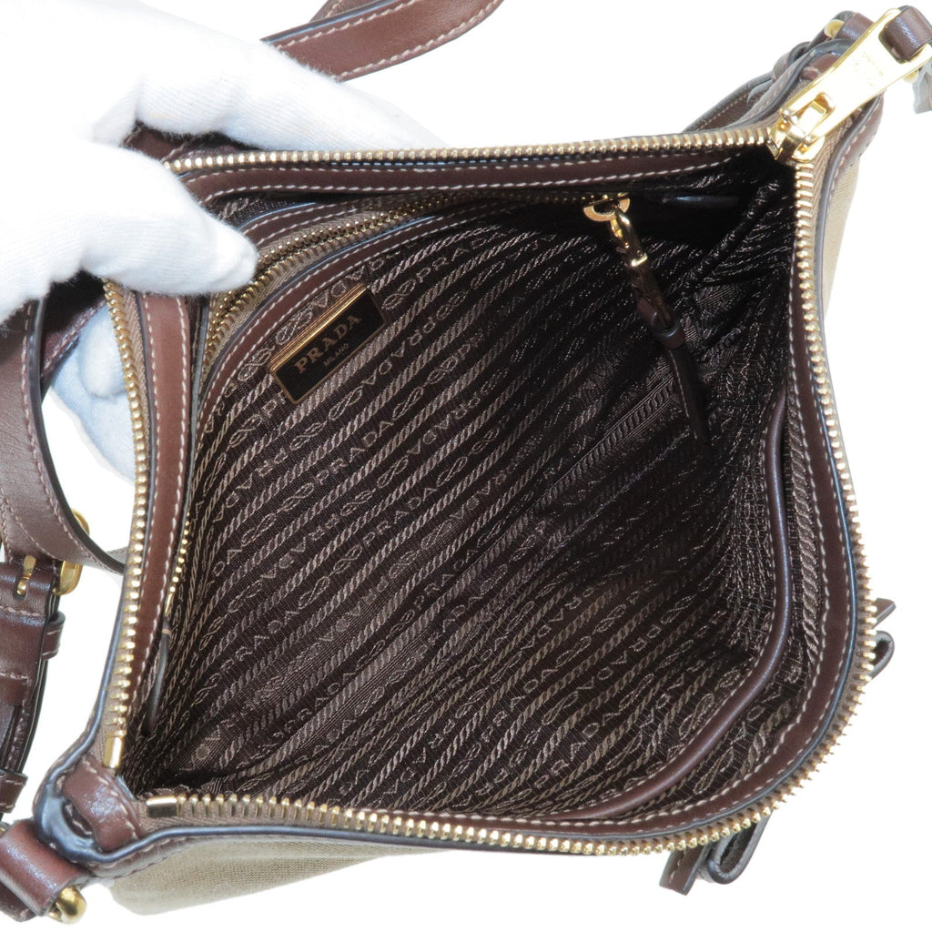 Prada Logo Jacquard Leather Shoulder Bag Beige Br