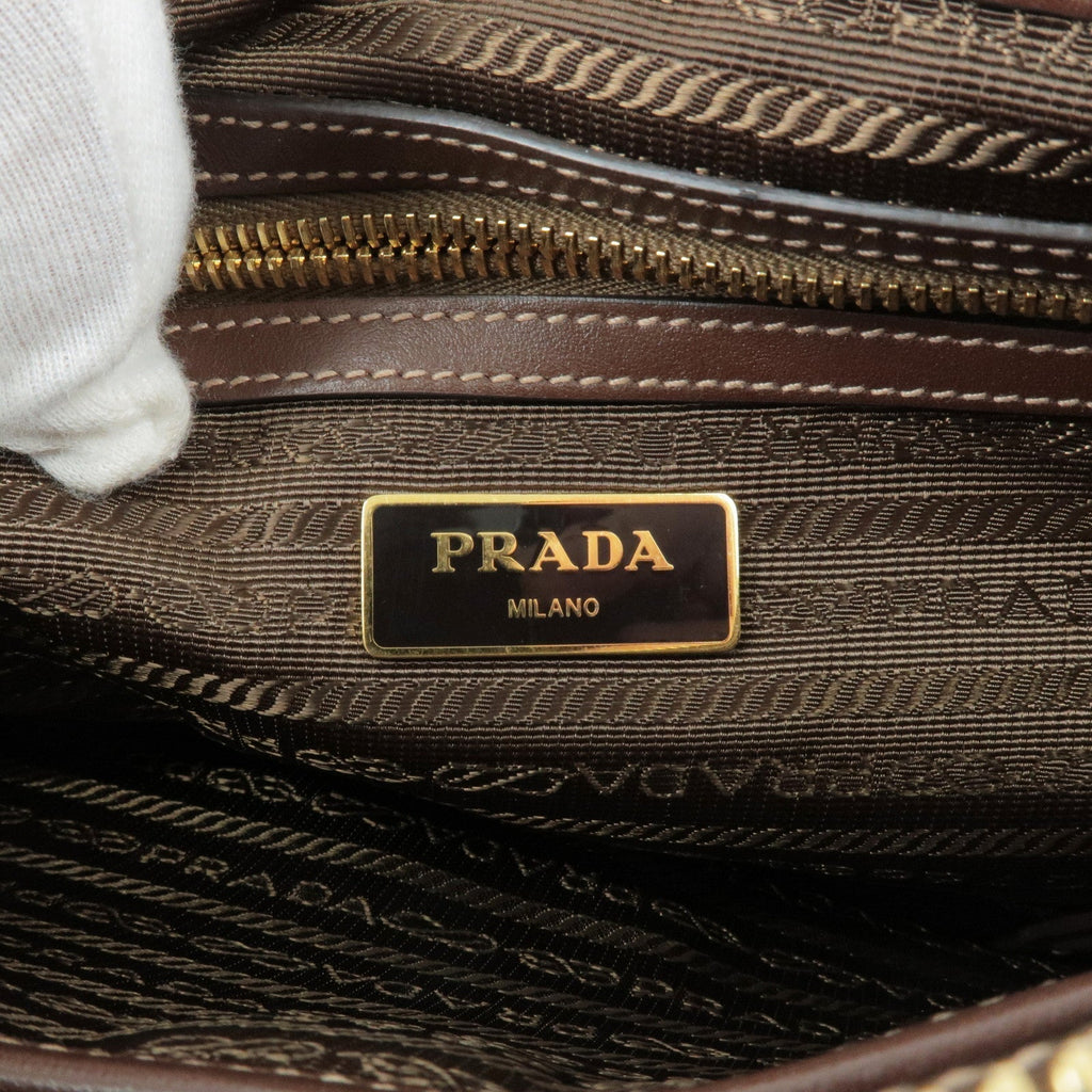 Prada Logo Jacquard Leather Shoulder Bag Beige Br