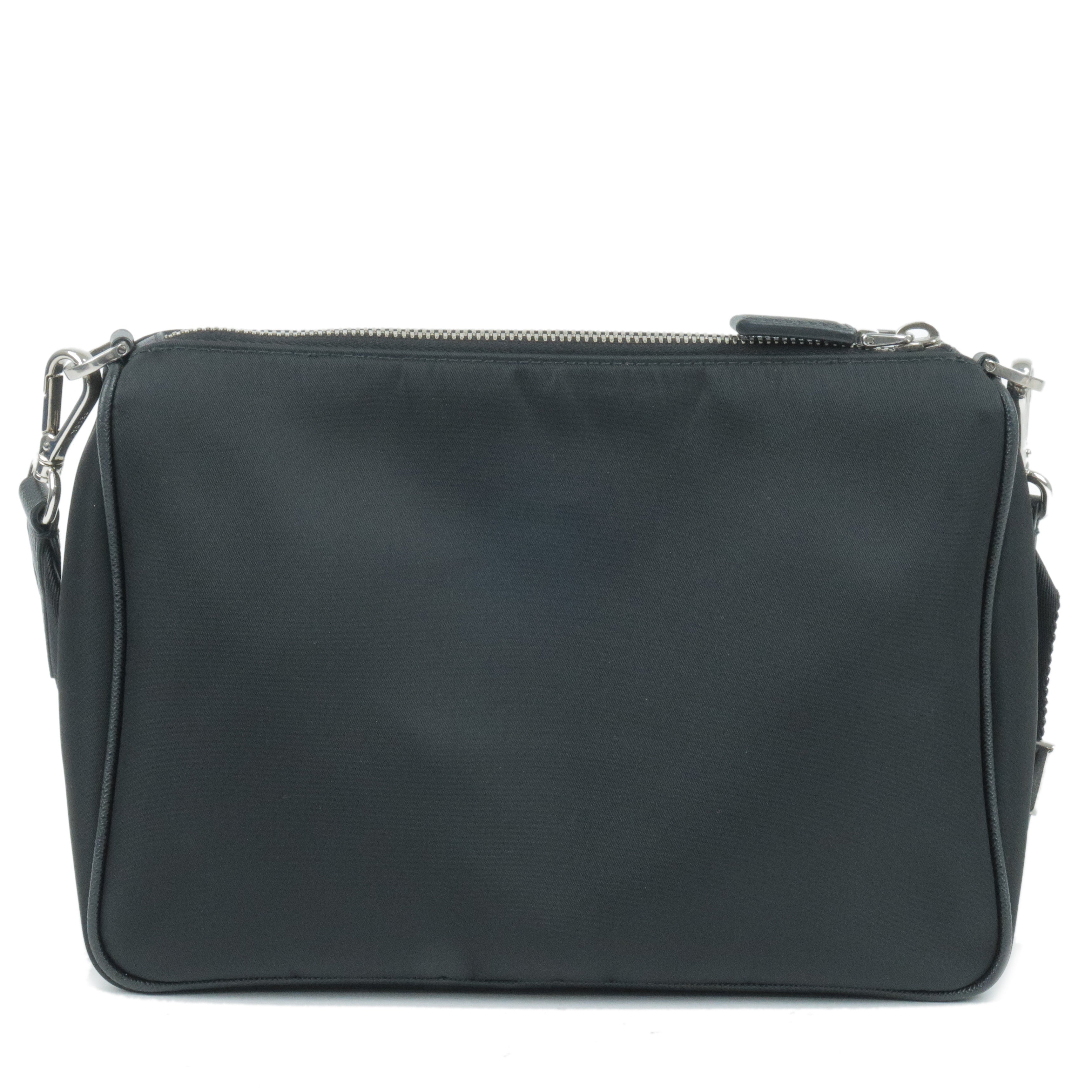 Prada Logo Nylon Leather Shoulder Bag Black Yellow 2VH113