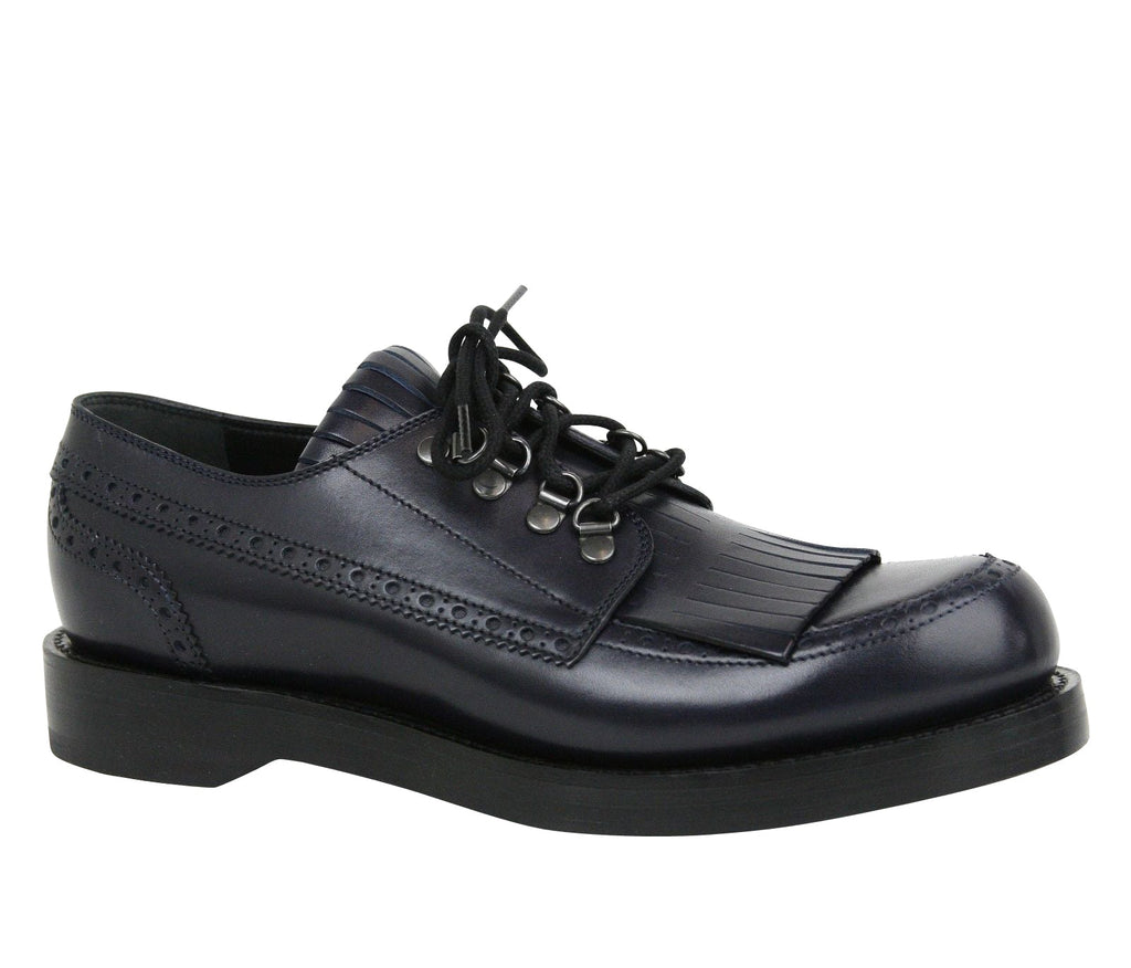Gucci Fringed Brogue Lace-Up Dark Blue Leather Shoes 358271 4009