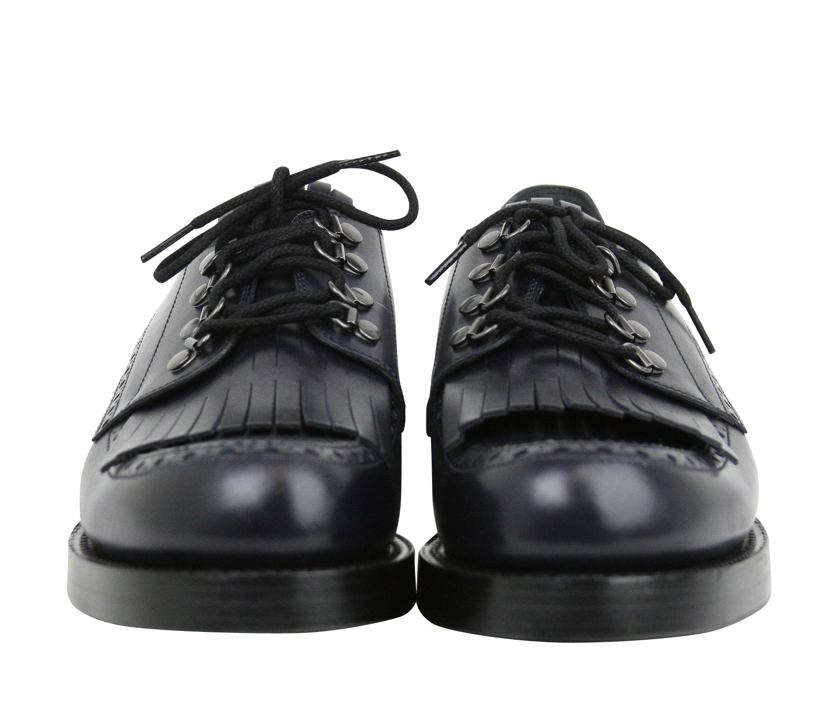 Gucci Fringed Brogue Lace-Up Dark Blue Leather Shoes 358271 4009