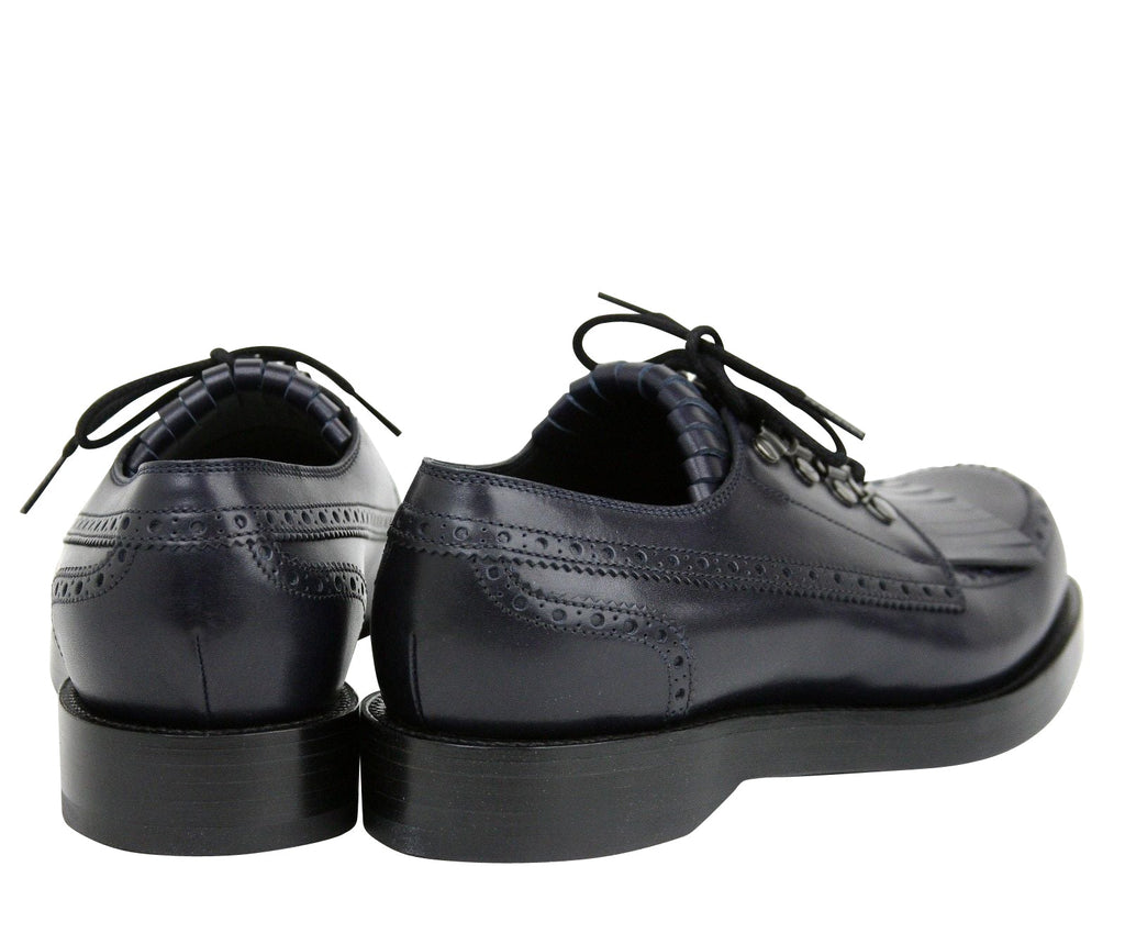 Gucci Fringed Brogue Lace-Up Dark Blue Leather Shoes 358271 4009