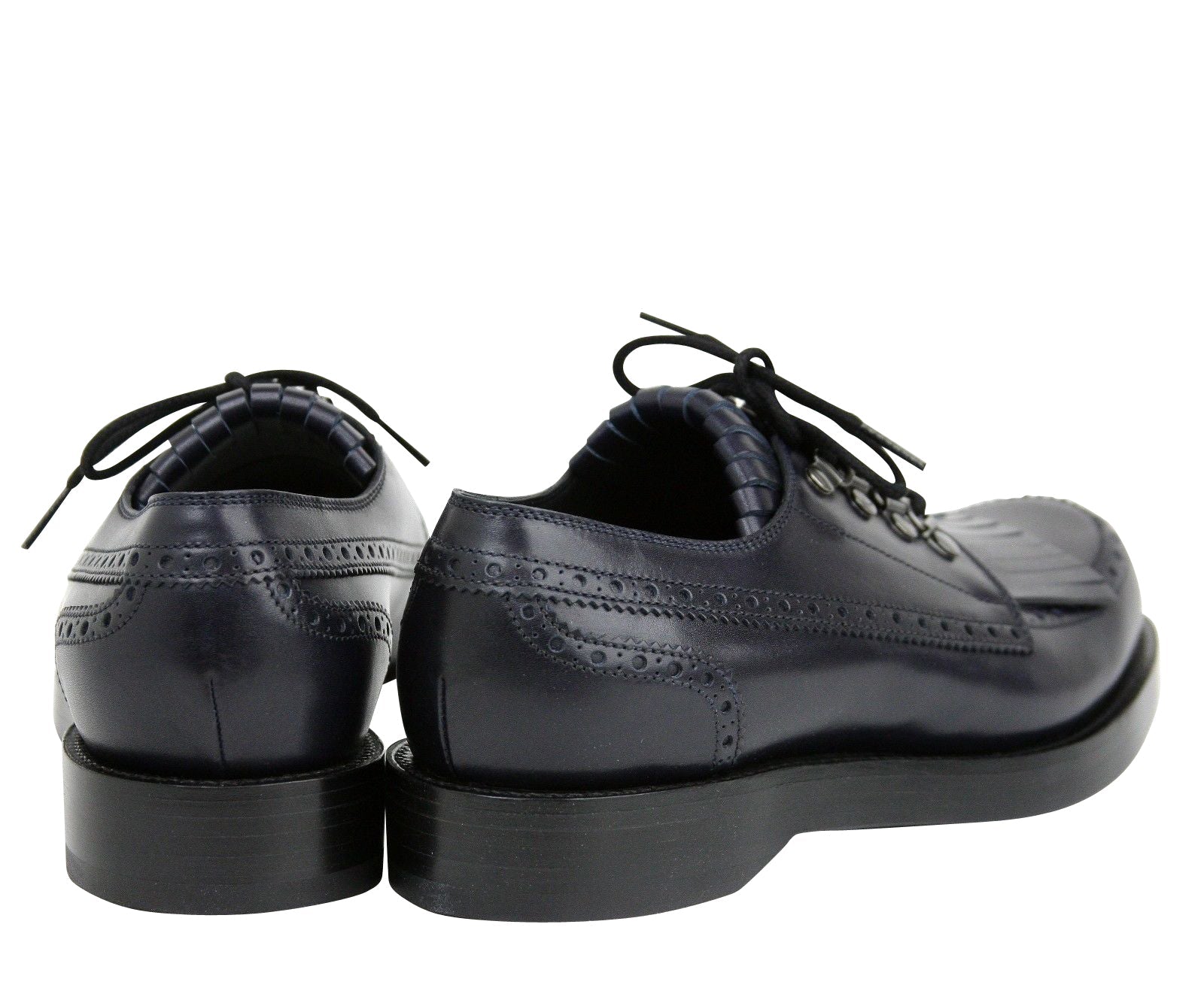 Gucci Fringed Brogue Lace-Up Dark Blue Leather Shoes 358271 4009