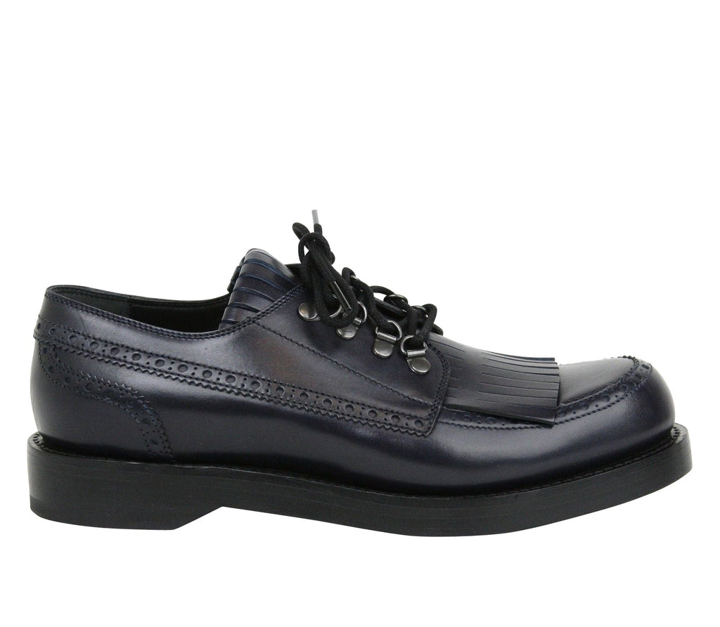 Gucci Fringed Brogue Lace-Up Dark Blue Leather Shoes 358271 4009