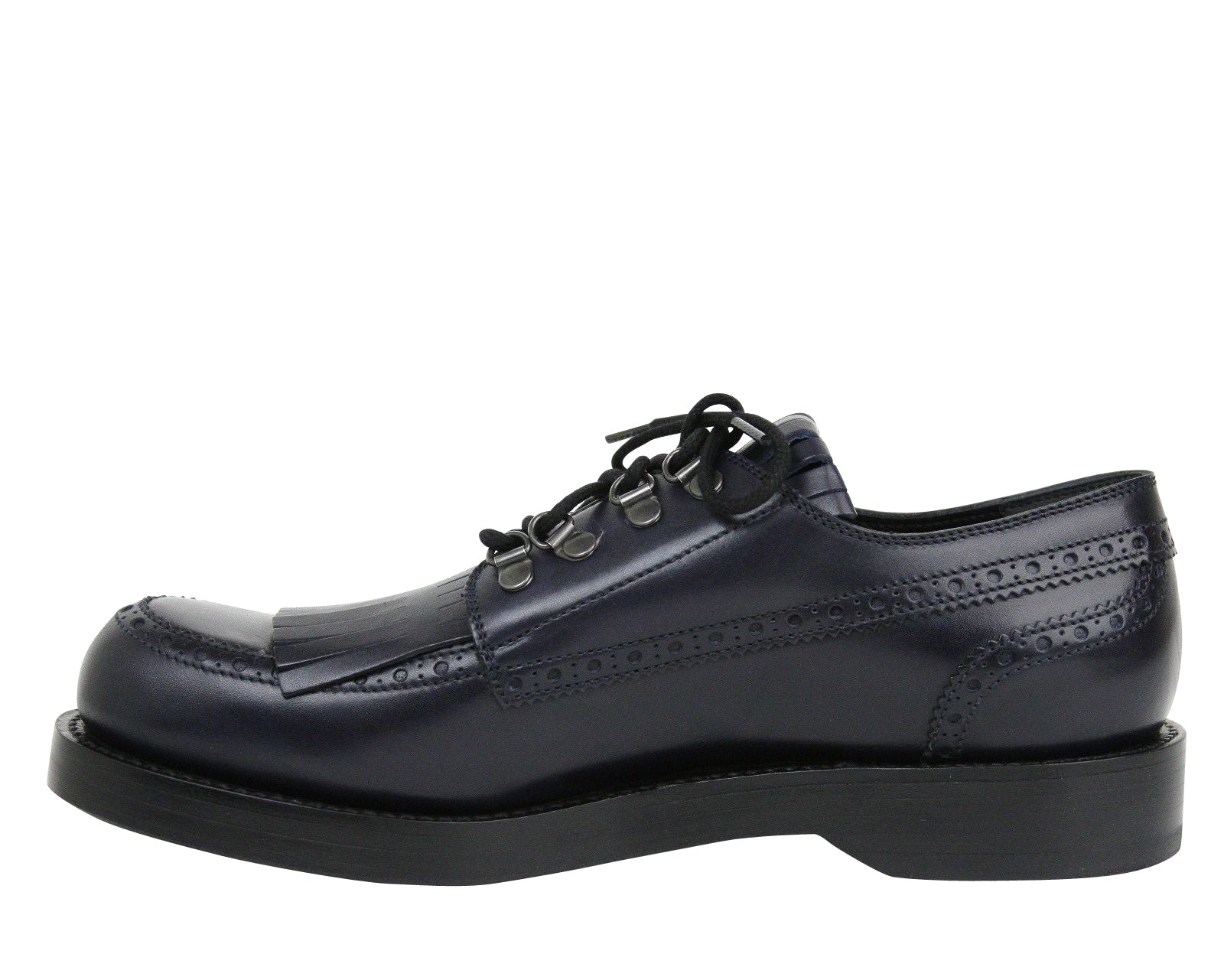Gucci Fringed Brogue Lace-Up Dark Blue Leather Shoes 358271 4009