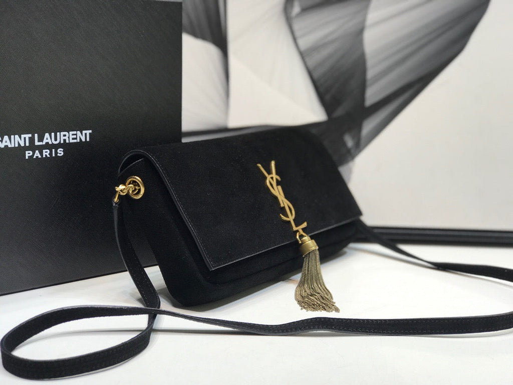 YSSL Kate Tassel Small Shoulder Bag Black For Women 10in/26cm YSL 6042760UD7W1011