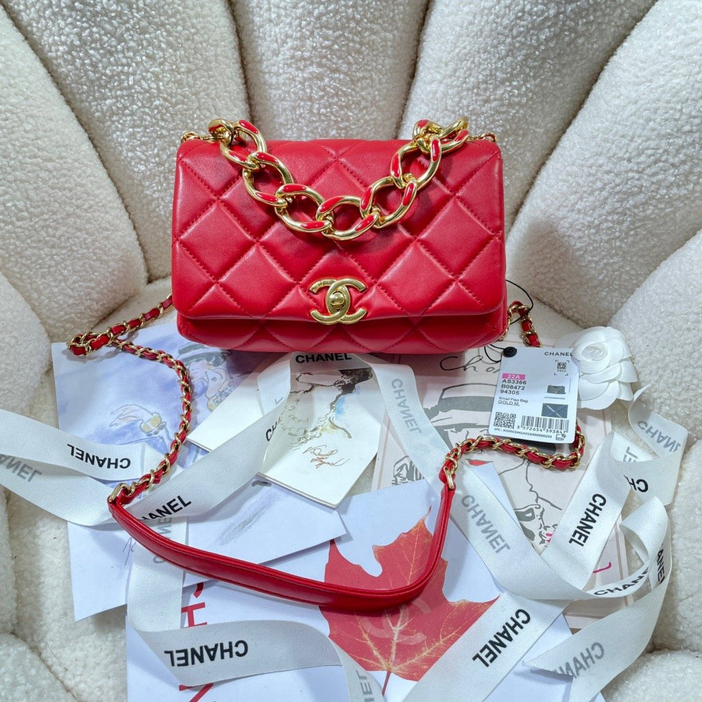 Chanel GlamIap Bag Gold Hardware Red For Women Handbags, Shoulder Bags 7.9in/20cm AS3366