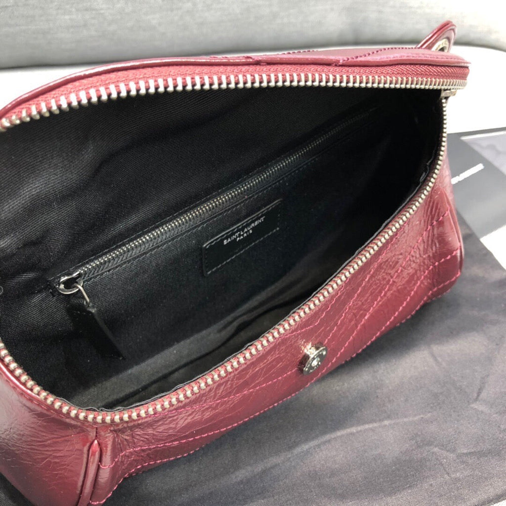 Saint Laurent Niki MeDiorum Crinkled Shoulder Bag Burgundy For Women 11in/28cm YSL
