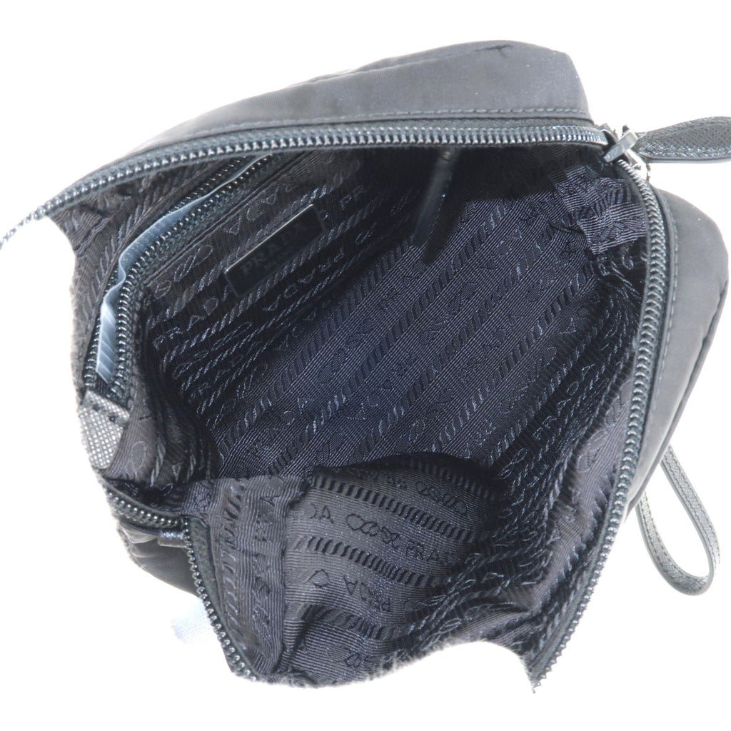 Prada Logo Nylon Leather Pouch Clutch Bag NERO Black 1NE021