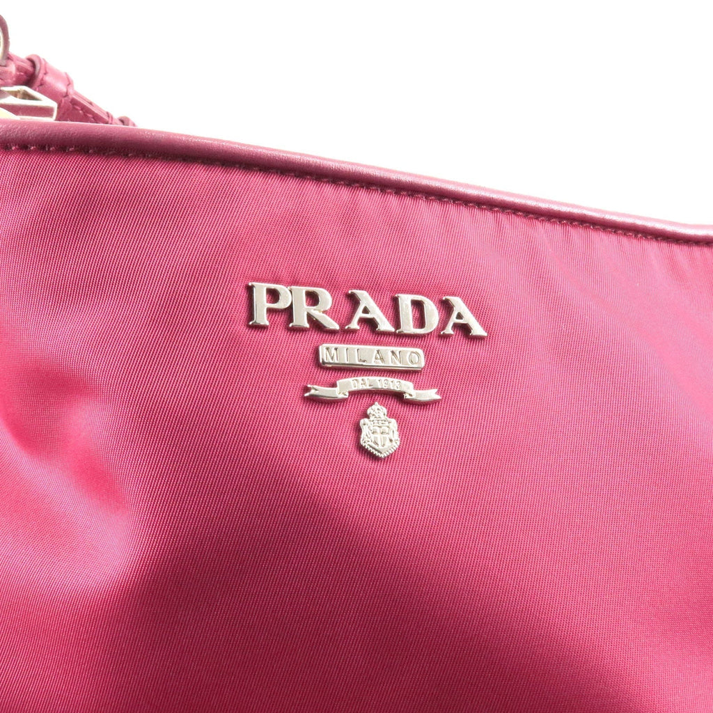 Prada Logo Nylon Leather Shoulder Bag Hand Bag Pink BR4894