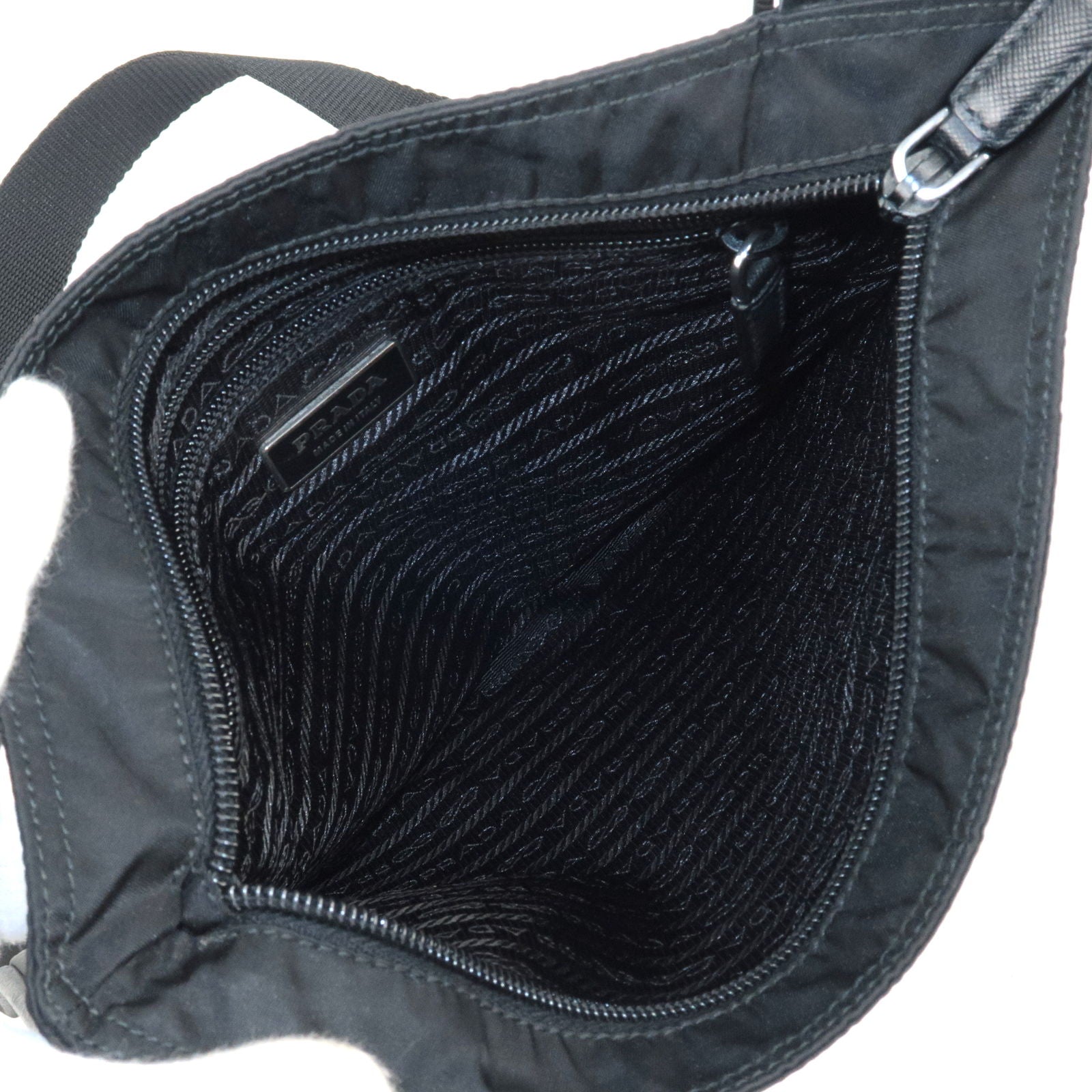 Prada Logo Nylon Leather Shoulder Bag NERO Black